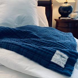 Summer Weight Organic Muslin King Blanket in True Navy
