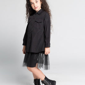 HOJ GIRLS BLACK SHIRT WITH FRILL HEM