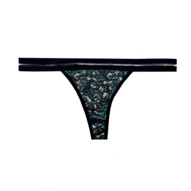Green Lace Thong with Black Elastic Waistband