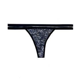 Blue Lace Thong with Floral Pattern