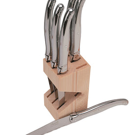 Jean Dubost 6 Stainless Steel Steak Knives in a Wooden Block