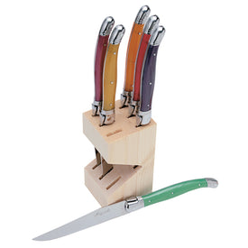Jean Dubost 6 Steak Knives Multi-Color in Wood Block