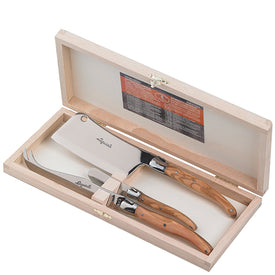 Jean Dubost 3pc Olive Wood Cheese Set in a Clasp Box