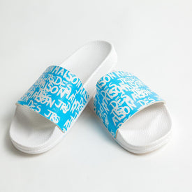 BLUE JUNIOR SLIDERS WITH BOLD HOJ PRINT