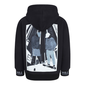 HOJ BOYS BLACK ILLUSTRATED CANVAS HOODIE