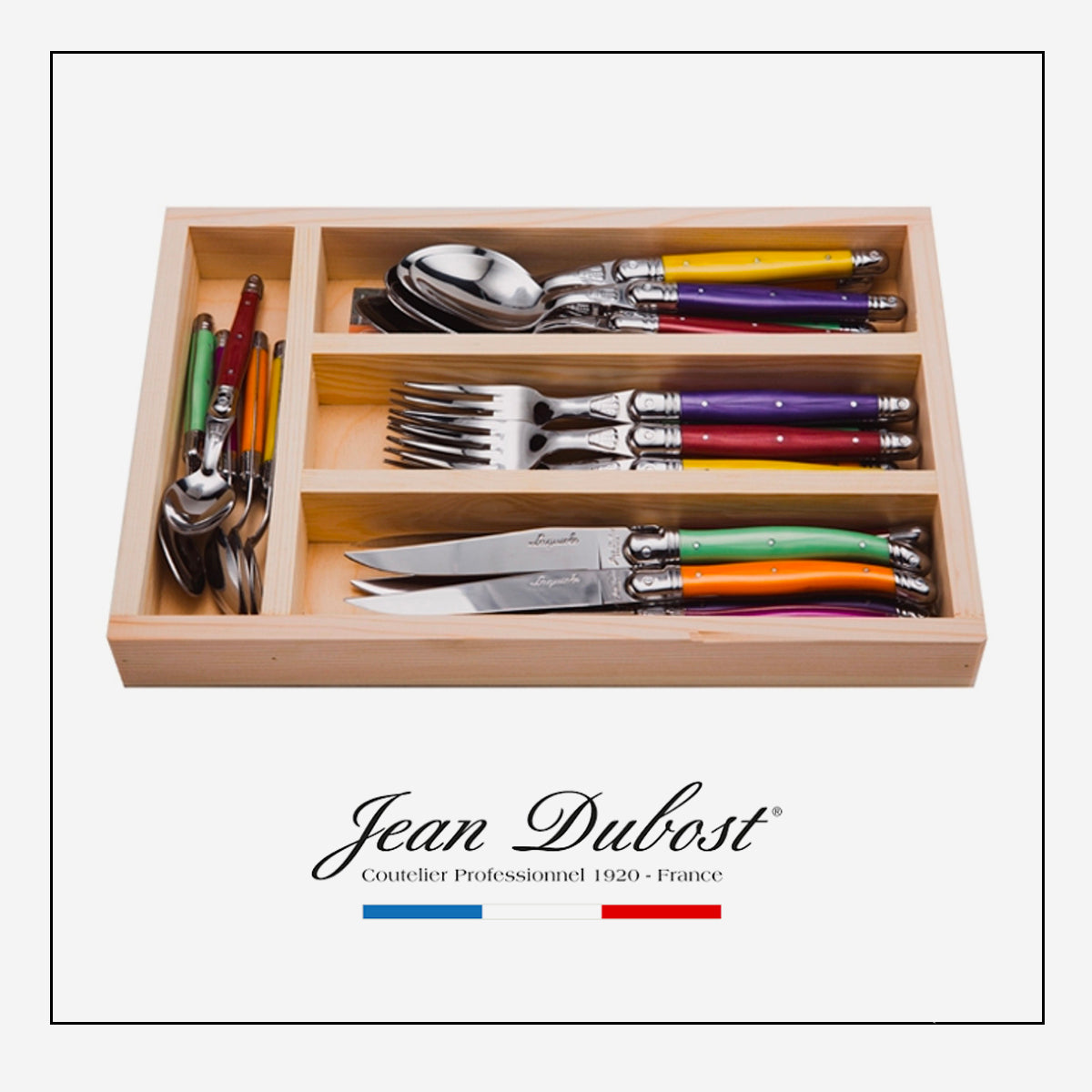 Jean Dubost 6 Steak Knives Pink Handles in Block
