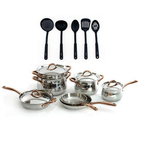 BergHOFF Ouro 11pcs 18/10 Stainless Steel Cookware Set with SS Lid and 5pc Nylon Kitchen Tool Set