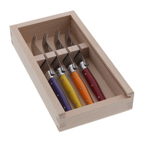 Jean Dubost 4 Multi-Color Cheese Knives in Box