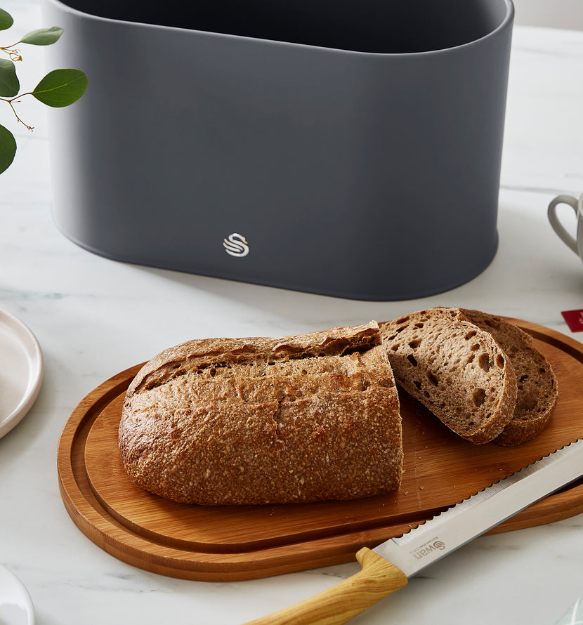 Swan Nordic Bread Bin with Cutting Board - Grey
