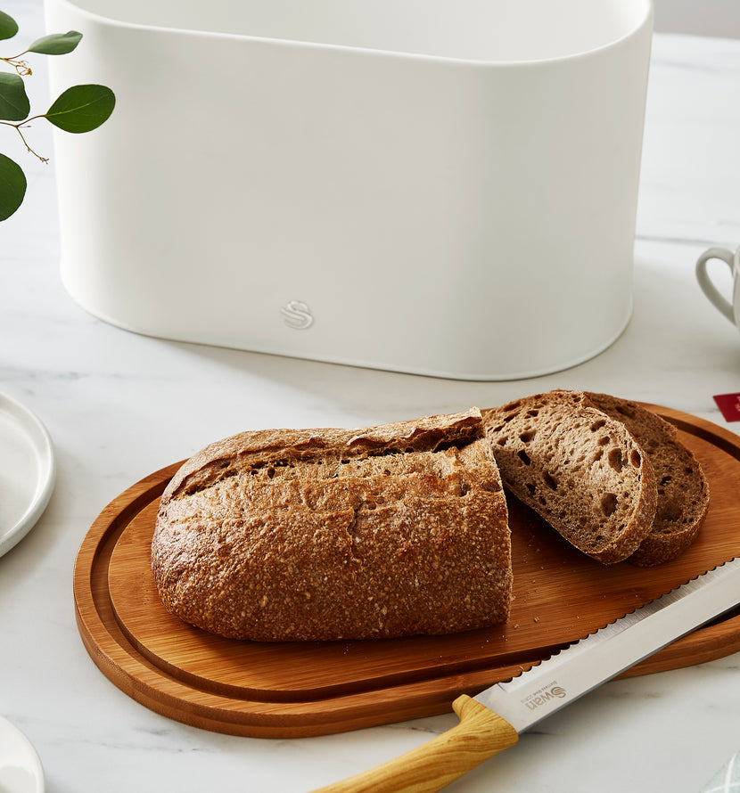 Swan Nordic Bread Bin with Cutting Board - White